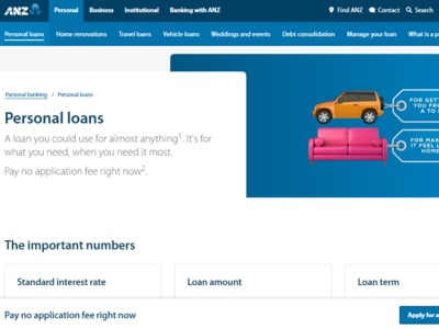 ANZ Bank homepage
