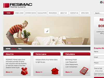 screenshot of Resimac Home Loans homepage screenshot of Resimac Home Loans homepage