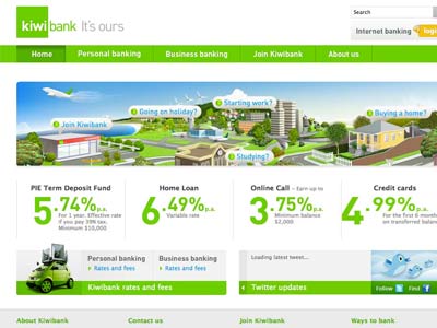 screenshot of Kiwi Bank homepage screenshot of Kiwi Bank homepage