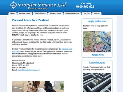 screenshot of Frontier Finance homepage screenshot of Frontier Finance homepage