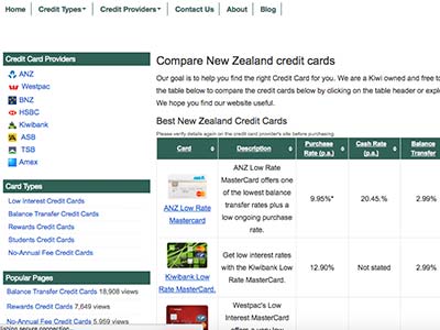 screenshot of Credit Cards Compare homepage screenshot of Credit Cards Compare homepage