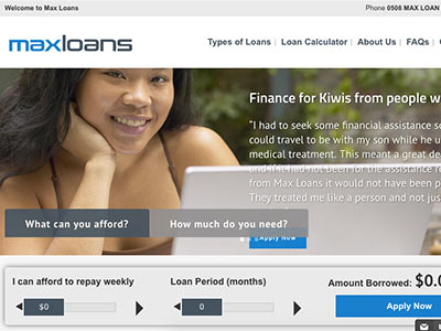 screenshot of Max Loans homepage screenshot of Max Loans homepage
