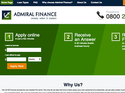 screenshot of Admiral Finance homepage screenshot of Admiral Finance homepage