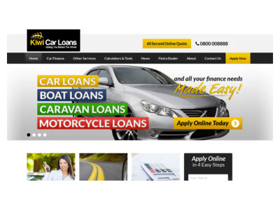 screenshot of Kiwi Car Loans homepage screenshot of Kiwi Car Loans homepage