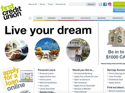 screenshot of First Credit Union homepage screenshot of First Credit Union homepage