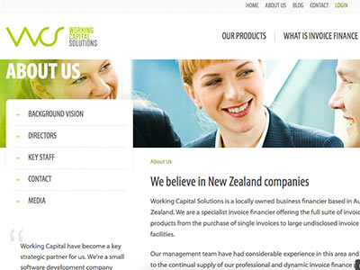 screenshot of Working Capital Solutions homepage screenshot of Working Capital Solutions homepage