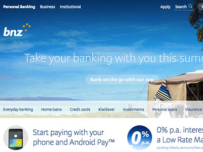screenshot of BNZ Bank homepage screenshot of BNZ Bank homepage