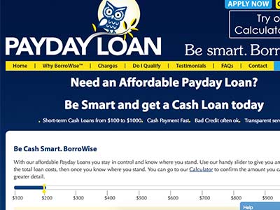 screenshot of Payday Loan homepage screenshot of Payday Loan homepage