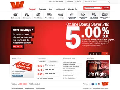 screenshot of Westpac homepage screenshot of Westpac homepage