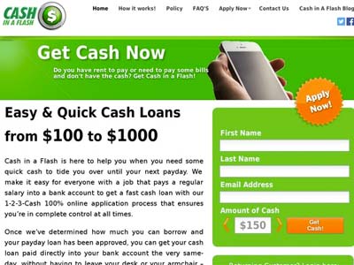 screenshot of Cash in a Flash homepage screenshot of Cash in a Flash homepage