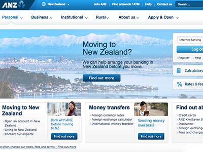 screenshot of ANZ Bank homepage screenshot of ANZ Bank homepage
