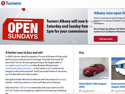 screenshot of Turners homepage screenshot of Turners homepage