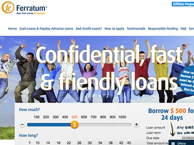 screenshot of Ferratum homepage screenshot of Ferratum homepage