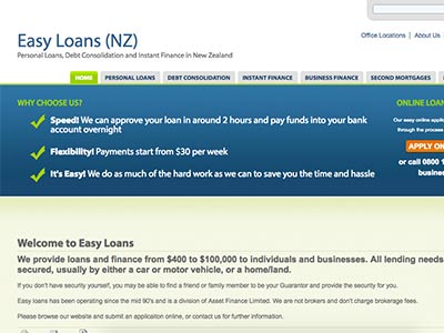 screenshot of Easy Loans (NZ) homepage screenshot of Easy Loans (NZ) homepage