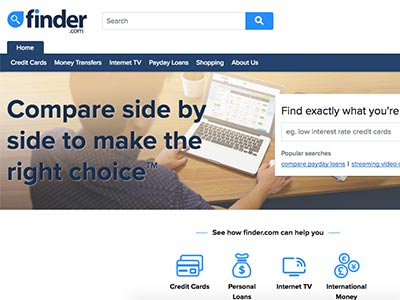 screenshot of finder.co.nz homepage screenshot of finder.co.nz homepage